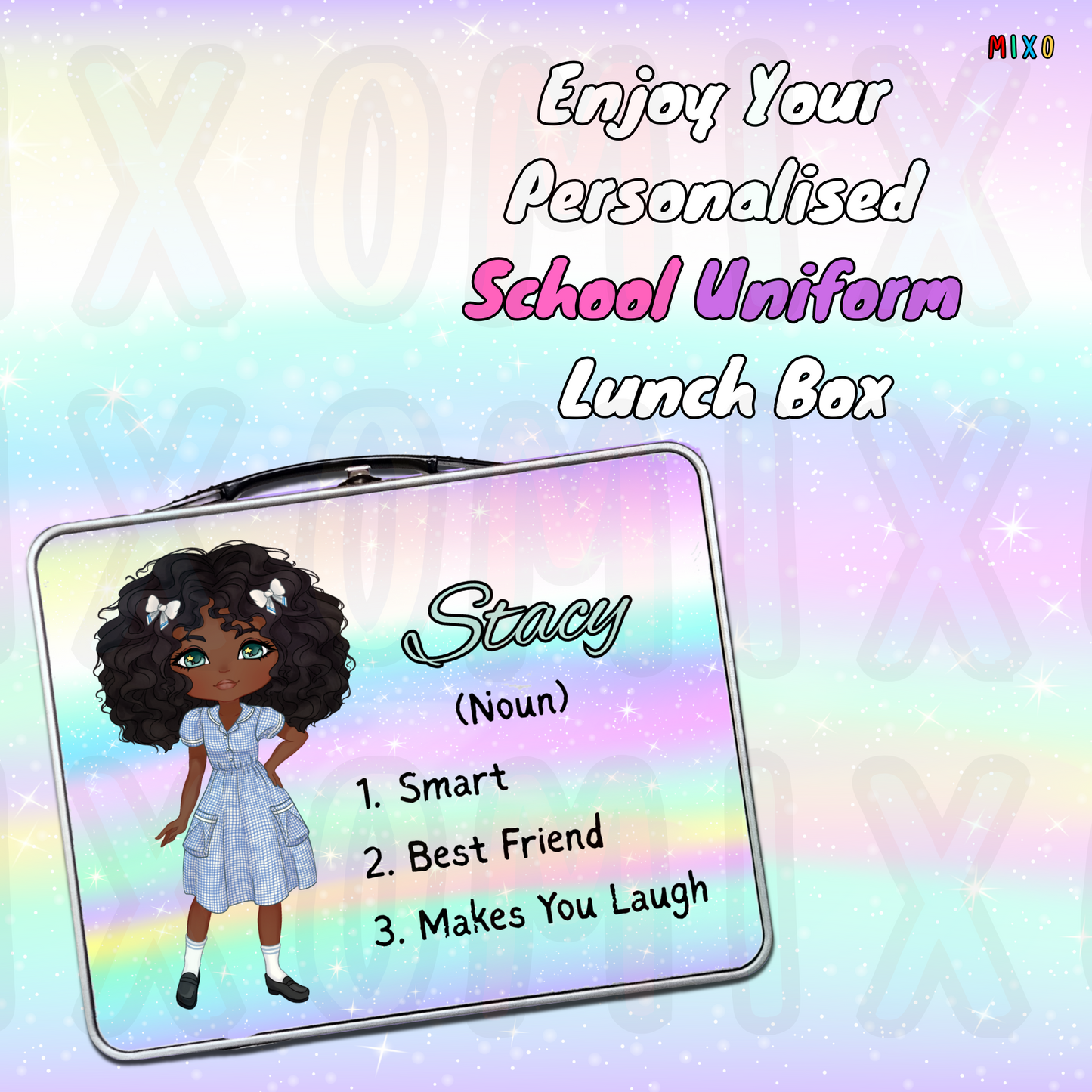 Personalised School Uniform Metal Lunch Box – Silver, Blue, or Red