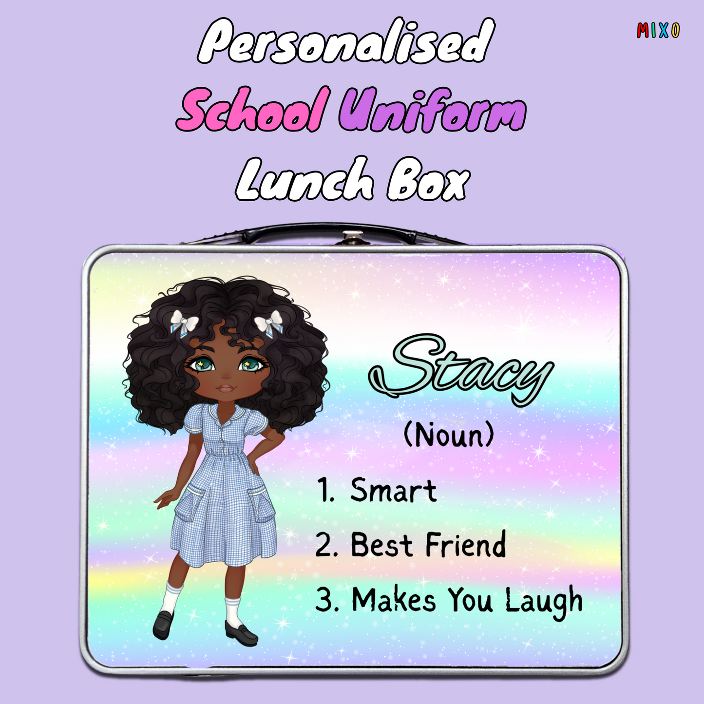 Personalised School Uniform Metal Lunch Box – Silver, Blue, or Red