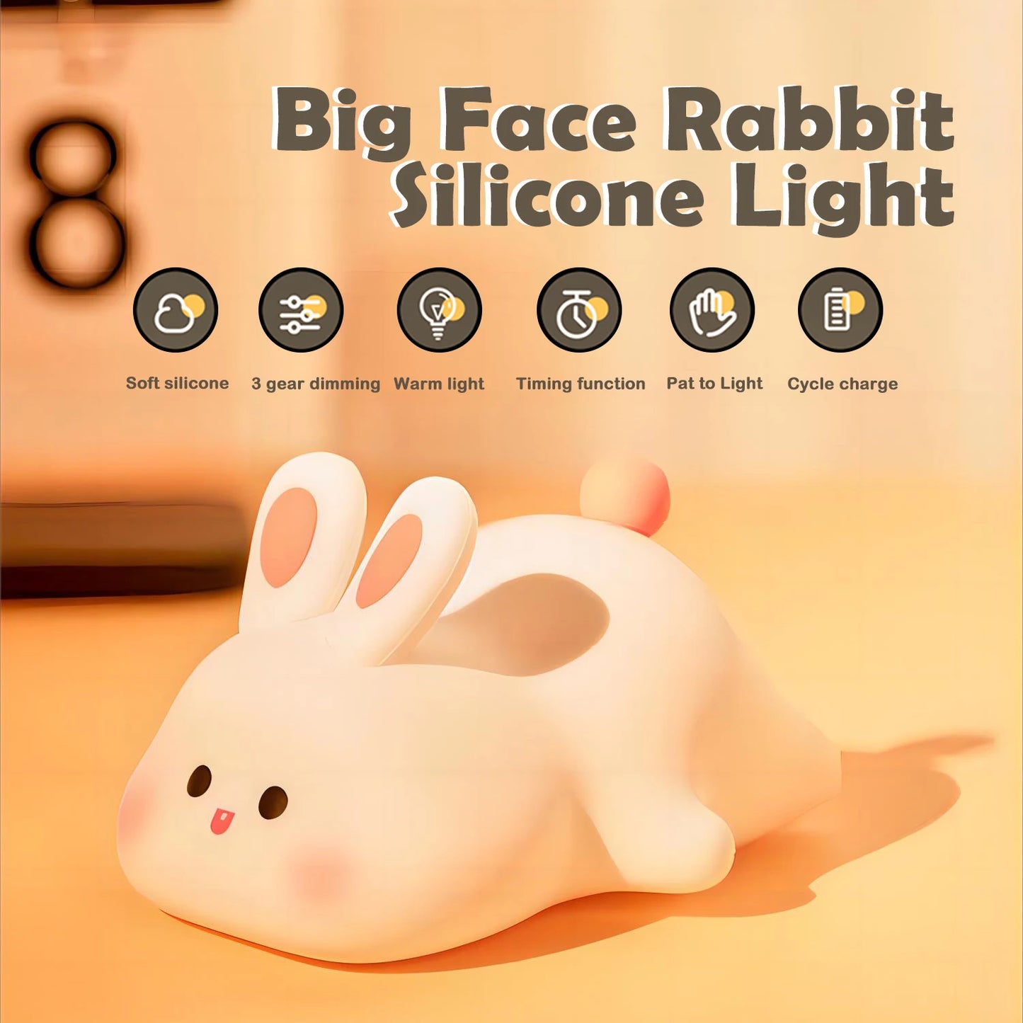 Silicone Fox & Rabbit Nursery Night Light, Dimmable, Rechargeable Kids Bedside Lamp with Soft Glow & Touch Sensor