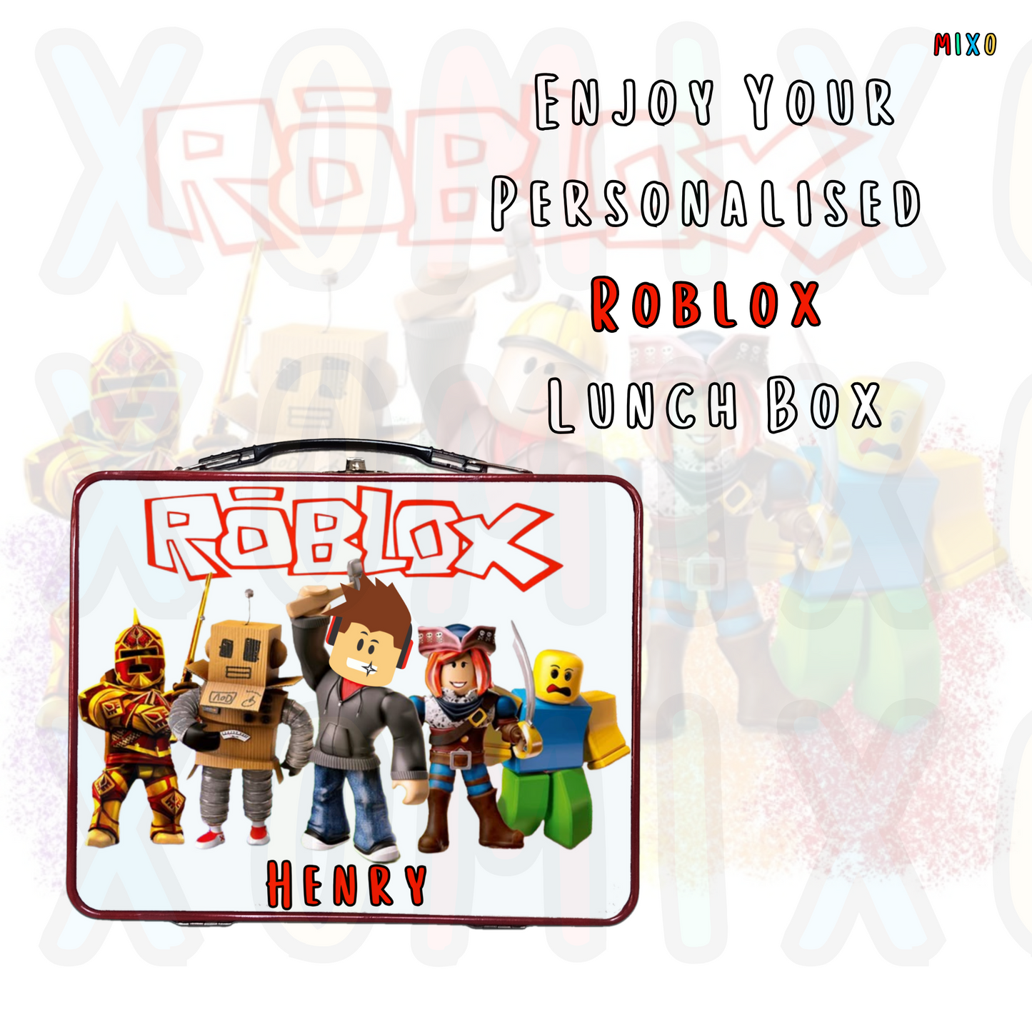 Personalised Roblox Metal Lunch Box – Red, Blue, or Silver