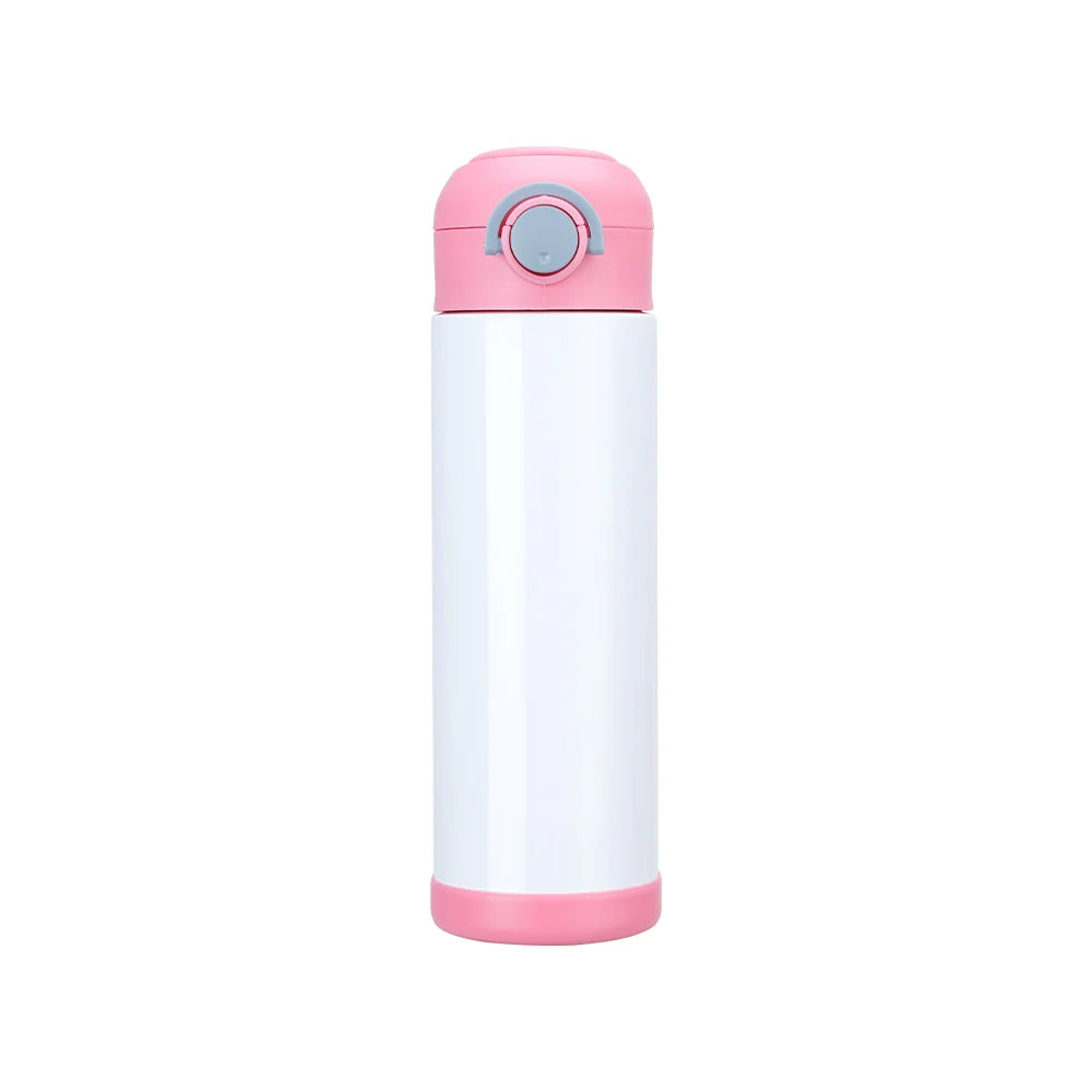Kids 500ml Pink Sublimation Water Bottle with Straw