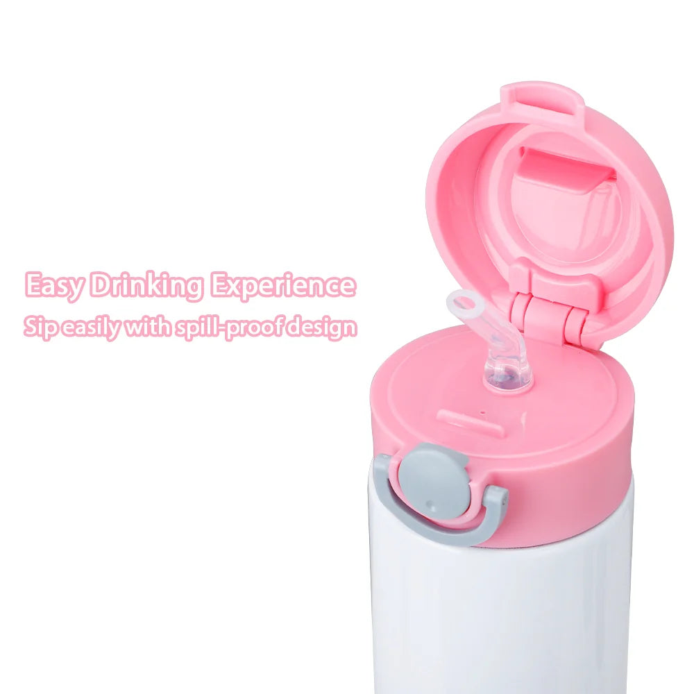 Kids 500ml Pink Sublimation Water Bottle with Straw