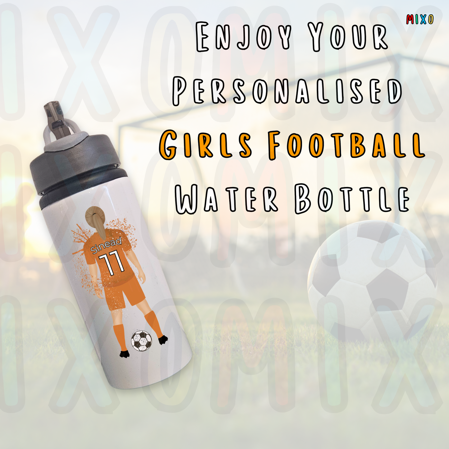 Personalised Girls Football Water Bottle