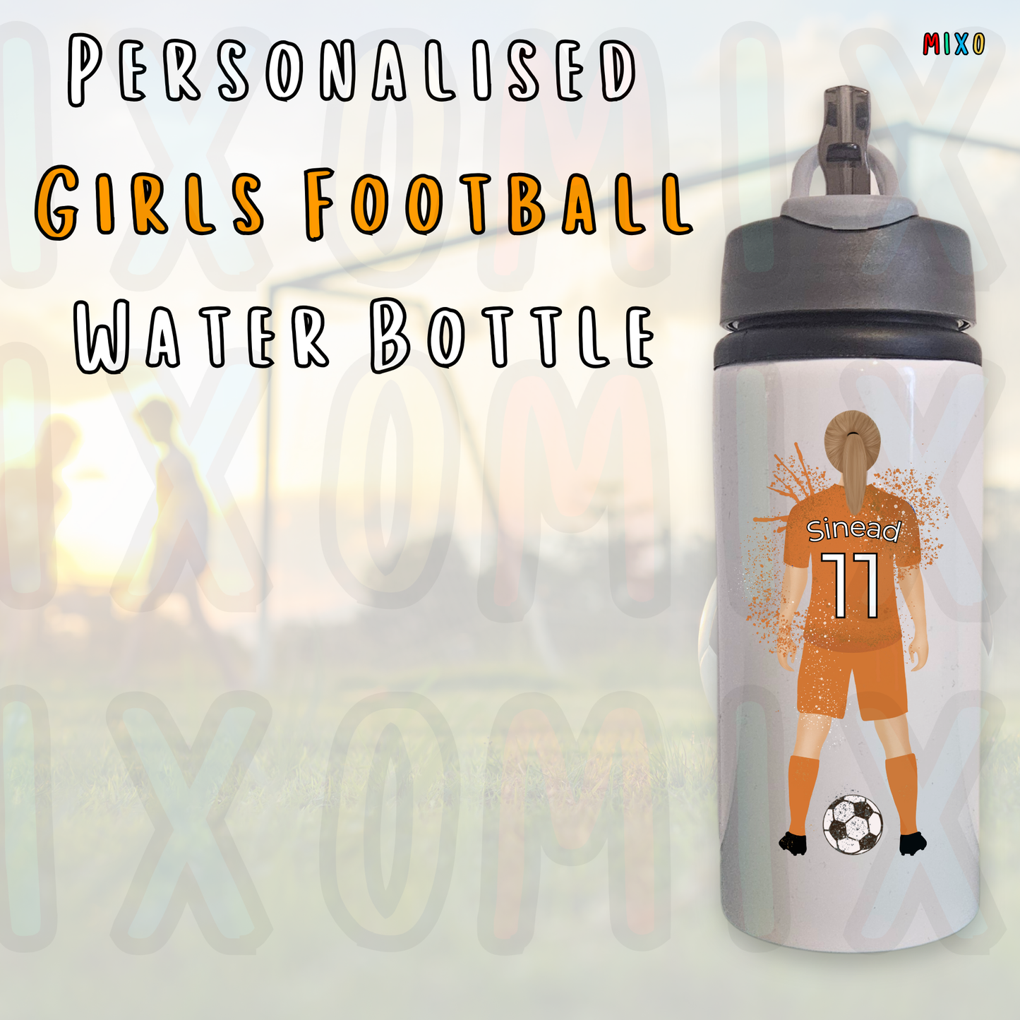 Personalised Girls Football Water Bottle