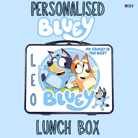 Personalised Bluey Metal Lunch Box – Blue, Silver, or Red