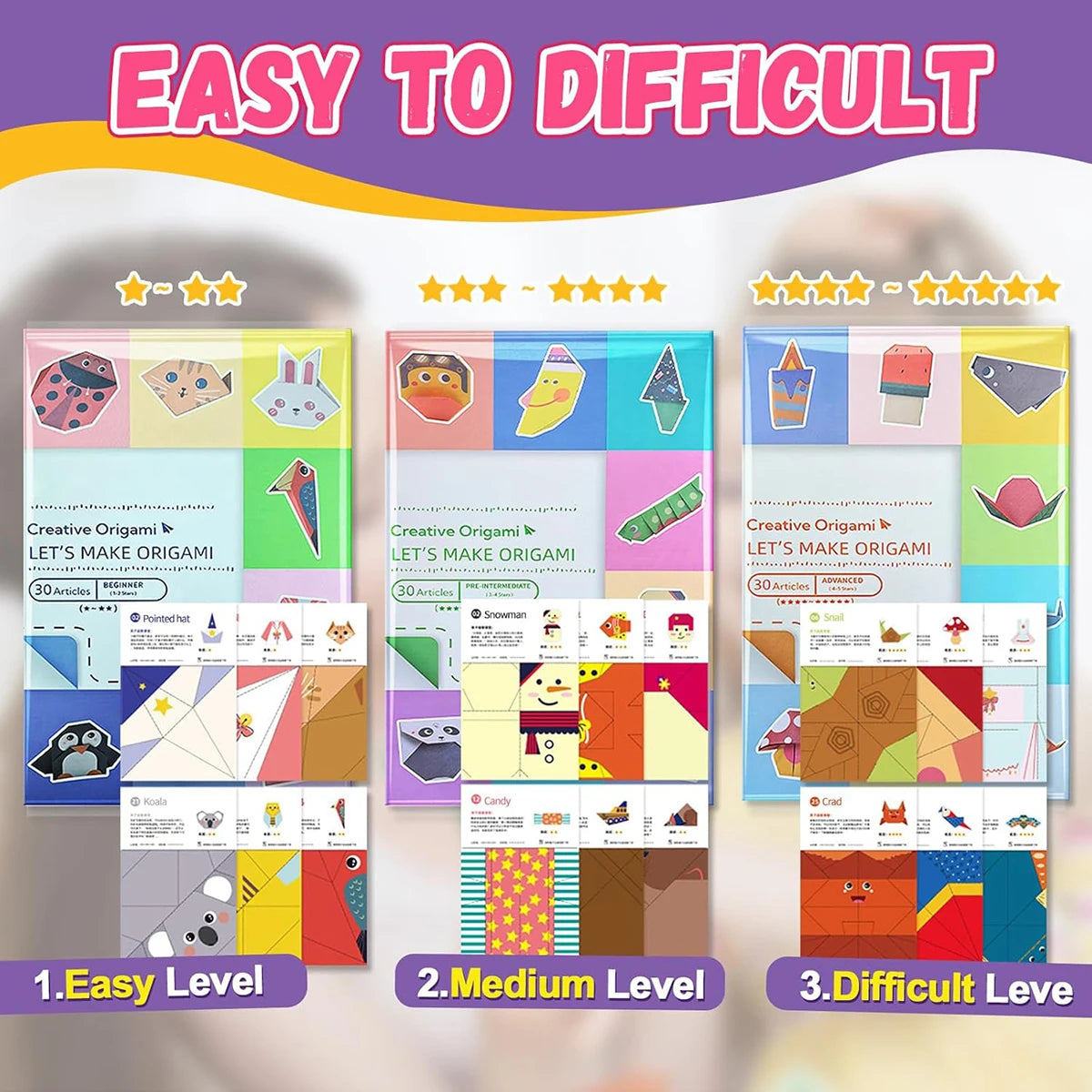 Origami Kit for Kids – 30/96 Sheets Paper Craft Set with Guide Book