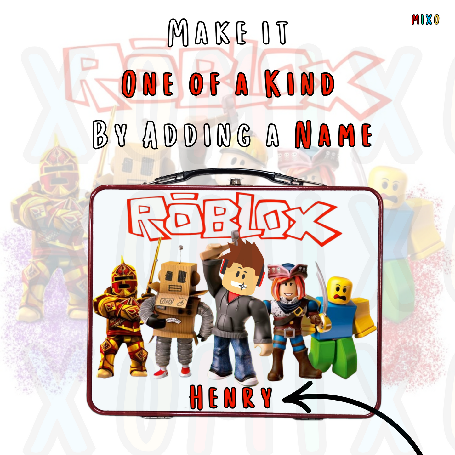 Personalised Roblox Metal Lunch Box – Red, Blue, or Silver