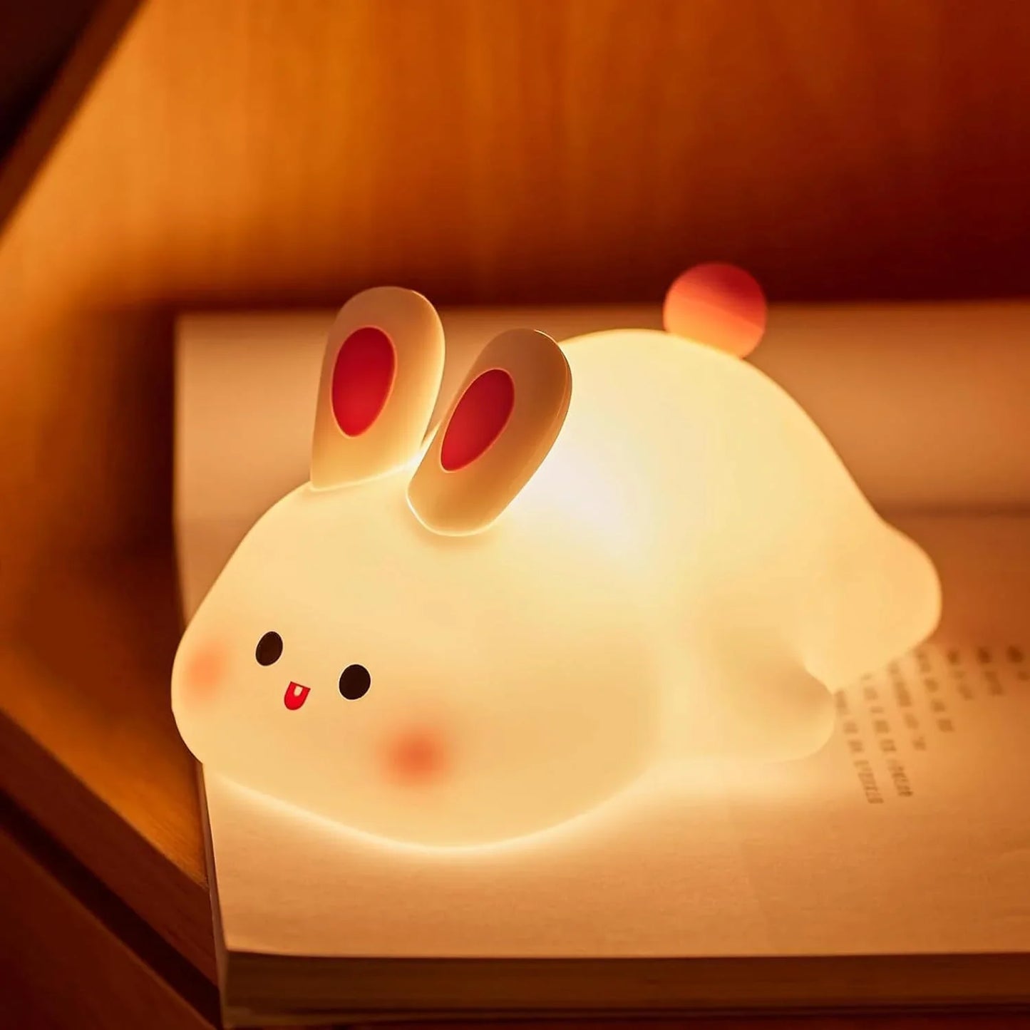 Silicone Fox & Rabbit Nursery Night Light, Dimmable, Rechargeable Kids Bedside Lamp with Soft Glow & Touch Sensor
