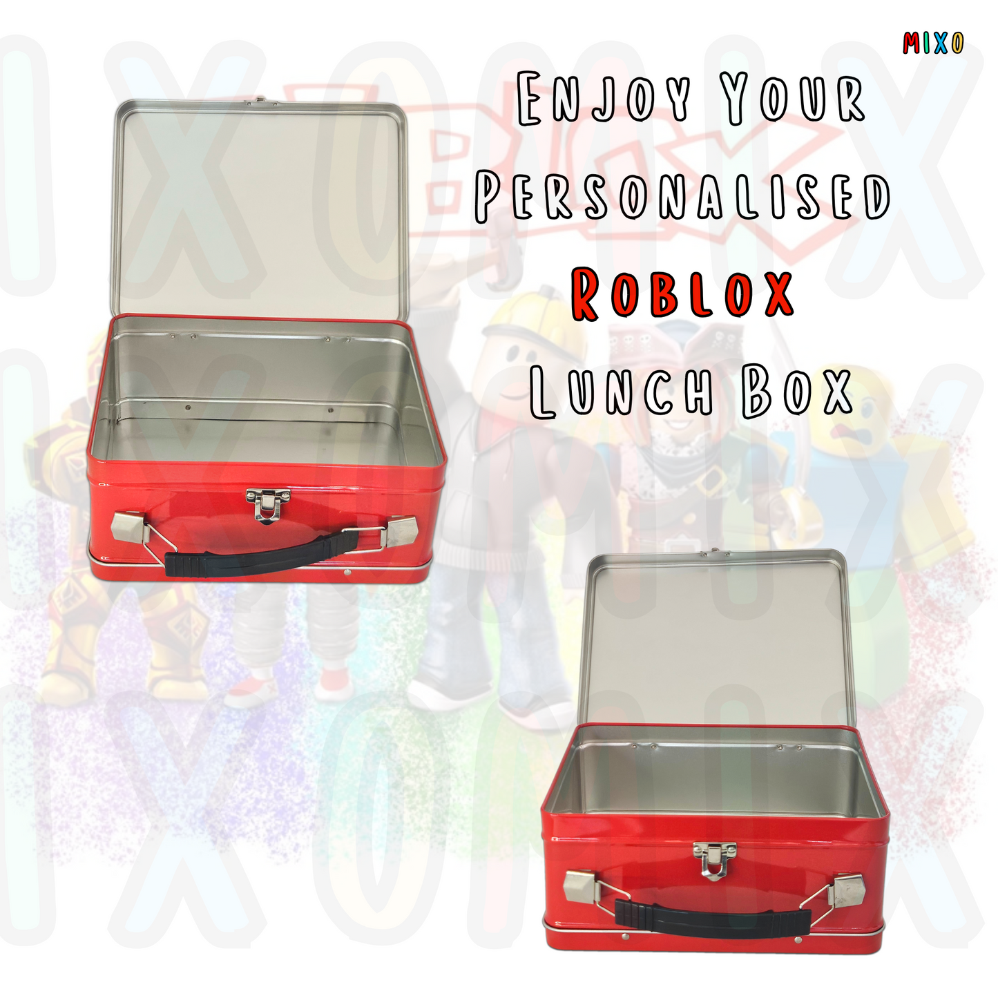 Personalised Roblox Metal Lunch Box – Red, Blue, or Silver