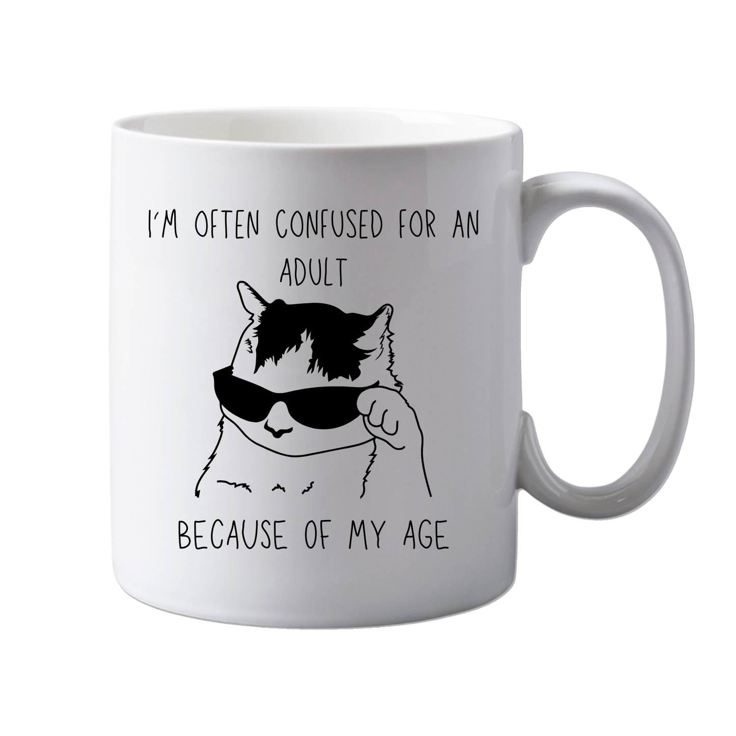 11oz Ceramic Funny, "Confused for an Adult" Grownup mug, Novelty Gift, Perfect for Friends, Colleagues, Christmas, Birthdays or Office Secret Santa