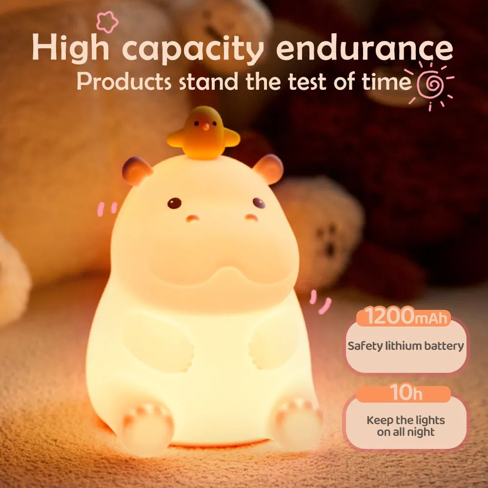 Silicone Fox & Rabbit Nursery Night Light, Dimmable, Rechargeable Kids Bedside Lamp with Soft Glow & Touch Sensor