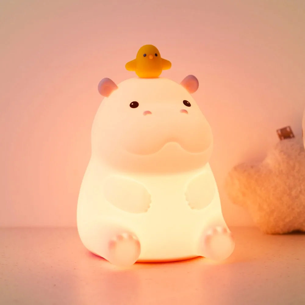 Silicone Fox & Rabbit Nursery Night Light, Dimmable, Rechargeable Kids Bedside Lamp with Soft Glow & Touch Sensor